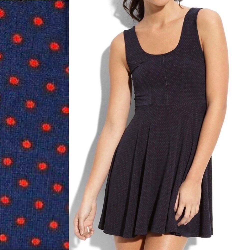 Free People‎ Loving Lola Micro Polka Dot Skater Dress Navy Red Small